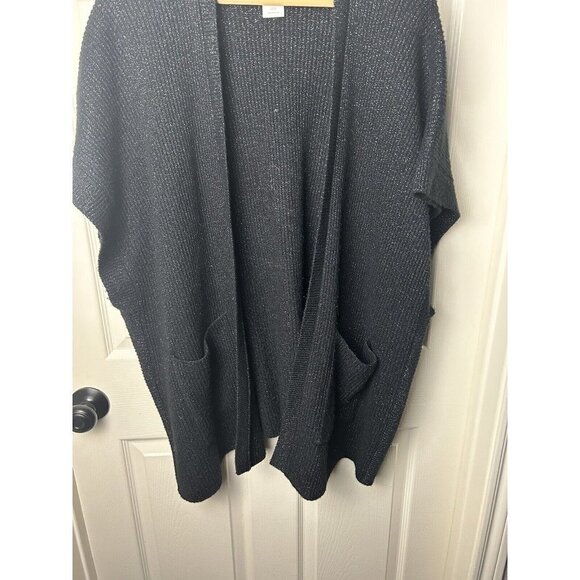 Cabi Lagenlook Charcoal Black Sparkle Open Front Poncho Sweater Size XS/S - Picture 4 of 10